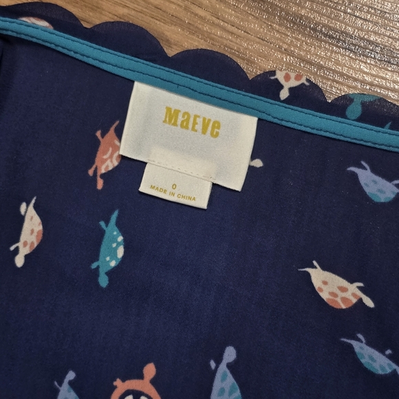 Anthropologie Maeve Tank Top Womens Size 0 Navy Turtle Print Scalloped Summer - Picture 4 of 7